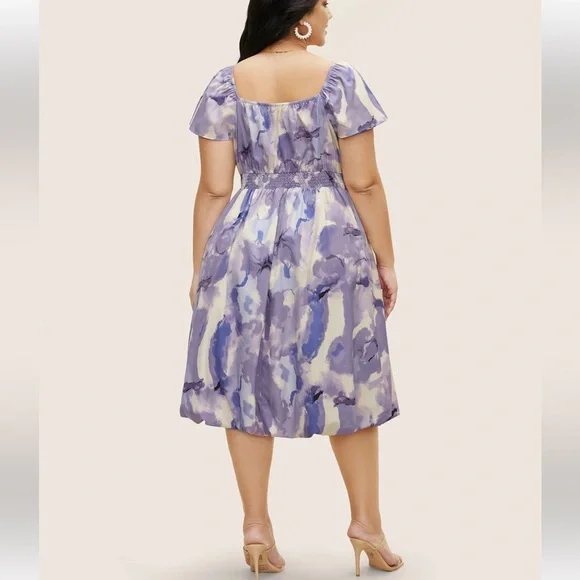 Bloomchic Watercolor Floral Ruffles Shirred Gathered Dress - Picture 4 of 8